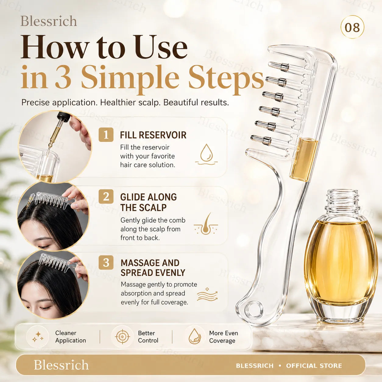 Transparent Hair Oil Applicator Comb With Serum