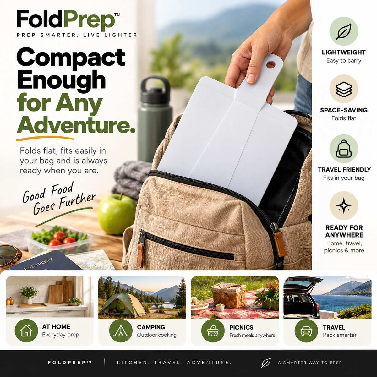 FOLDPREP™ Portable Folding Chopping & Prep Board