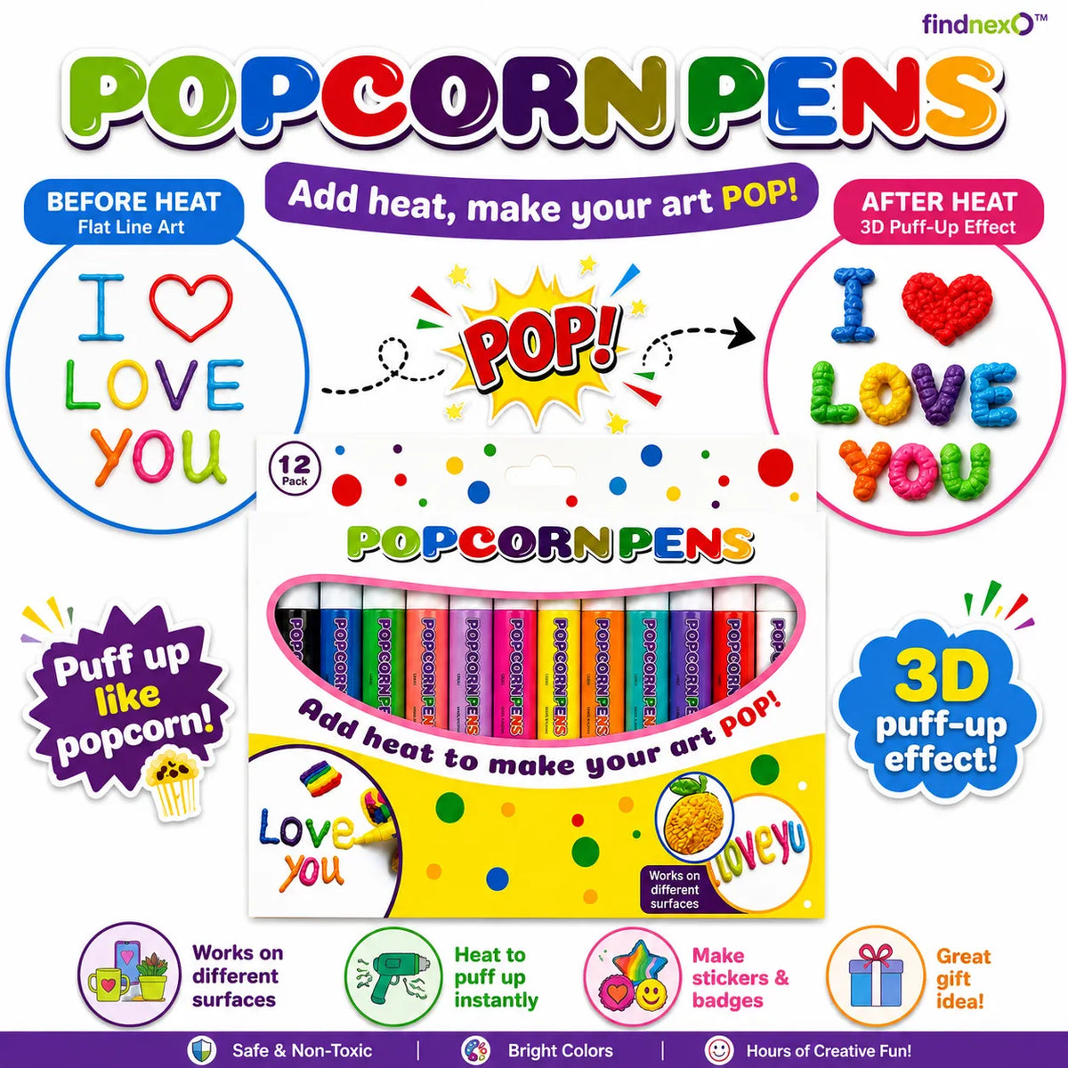 3D Relief Art Pen SET OF 12 – Turn Flat Drawings Into Touchable 3D Art