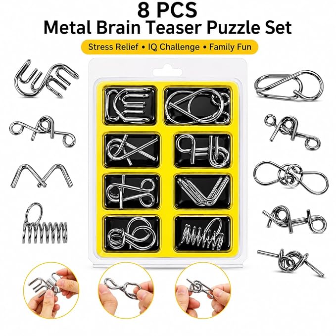 8-Piece Metal Puzzle Set – Brain Teasers for Endless Fun & Mental Challenge