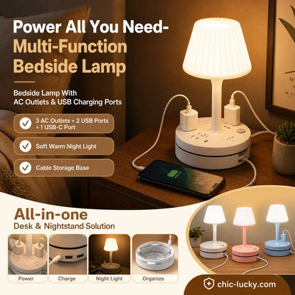 🎁💡 Bedside Lamp with AC Outlets and USB Ports