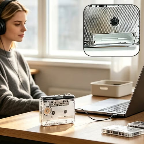 Transparent Portable Stereo Cassette Player with MP3/WAV Converter