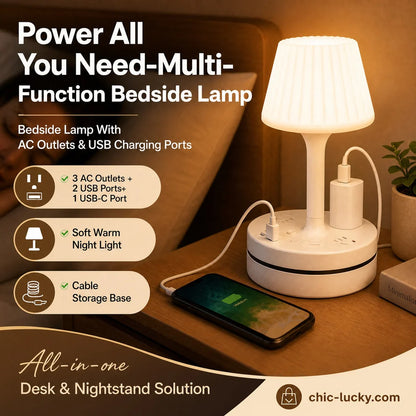 🎁💡 Bedside Lamp with AC Outlets and USB Ports