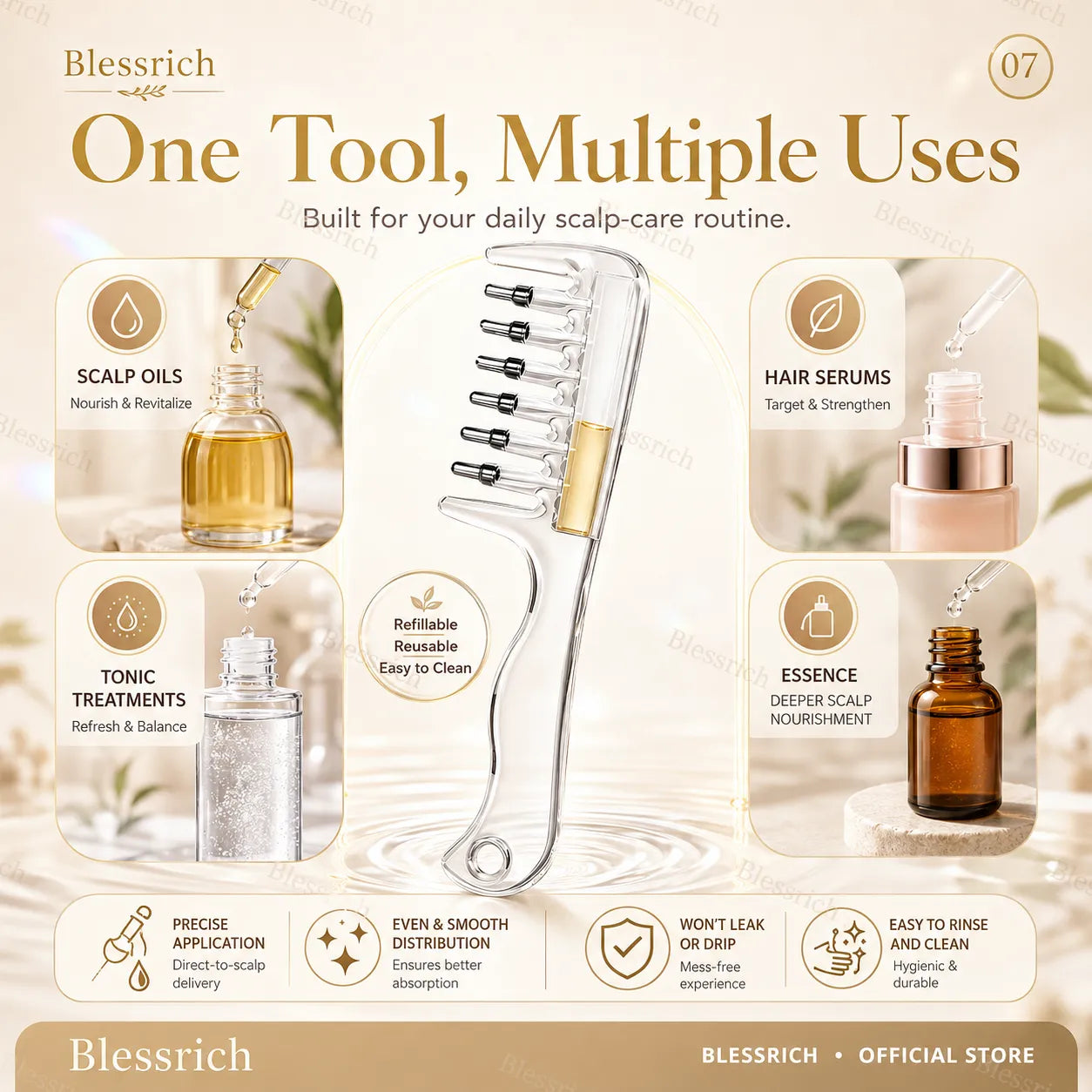 Transparent Hair Oil Applicator Comb With Serum