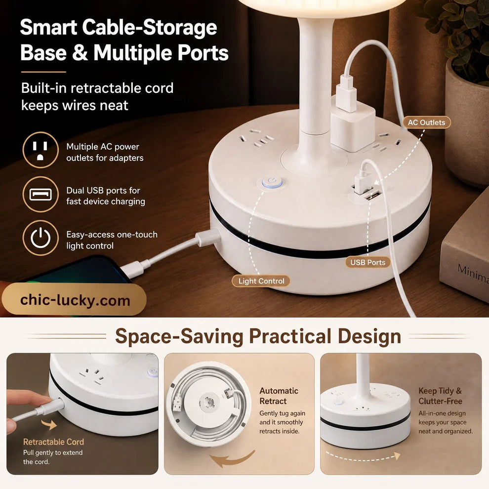 🎁💡 Bedside Lamp with AC Outlets and USB Ports
