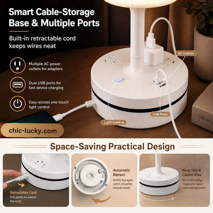 🎁💡 Bedside Lamp with AC Outlets and USB Ports
