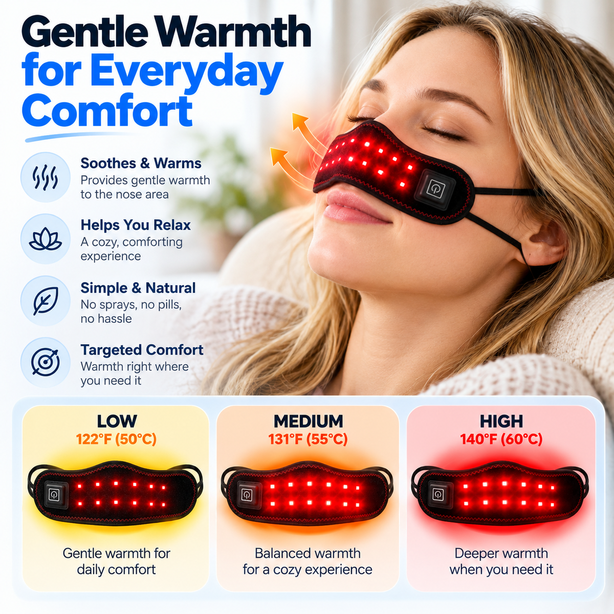 Sinus & Stuffy Nose Relief — Sinulia™ Red Light Heated Nose Band