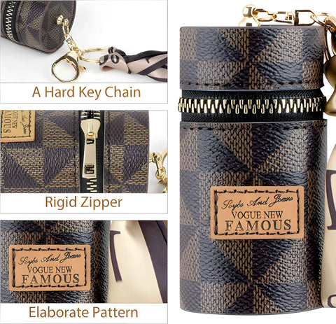Mini Checkered Lipstick Bag Keychain (Luxury Style)