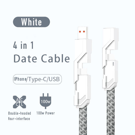 4-in-1 Flat Braided Anti-tangle Charger Cable with Velcro