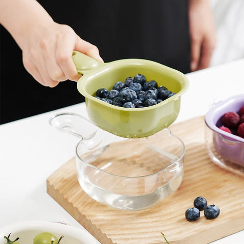 Kitchen Dual-Layer Draining Basket with Handle