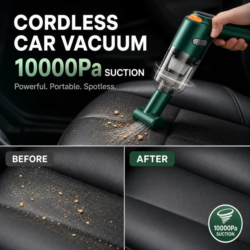 Cordless Car Vacuum – 10000Pa Suction & 4000mAh Battery 🚗