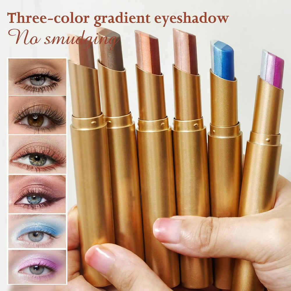 3-Shade Cream Eyeshadow Stick – Smooth Blendable Eye Makeup (Pack of 6)