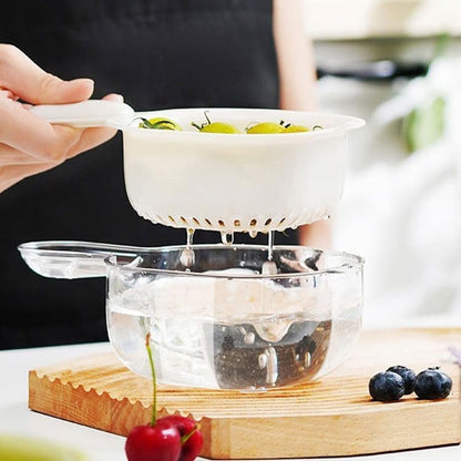 Kitchen Dual-Layer Draining Basket with Handle