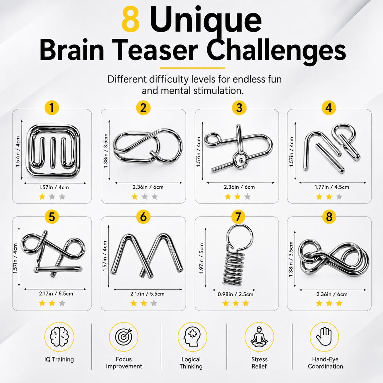 8-Piece Metal Puzzle Set – Brain Teasers for Endless Fun & Mental Challenge