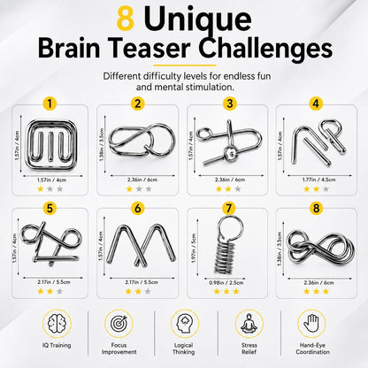 8-Piece Metal Puzzle Set – Brain Teasers for Endless Fun & Mental Challenge
