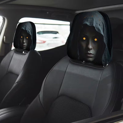 2pcs Modern Style Hooded Bright-Eyed Mysterious Portrait Pattern Car Headrest Covers