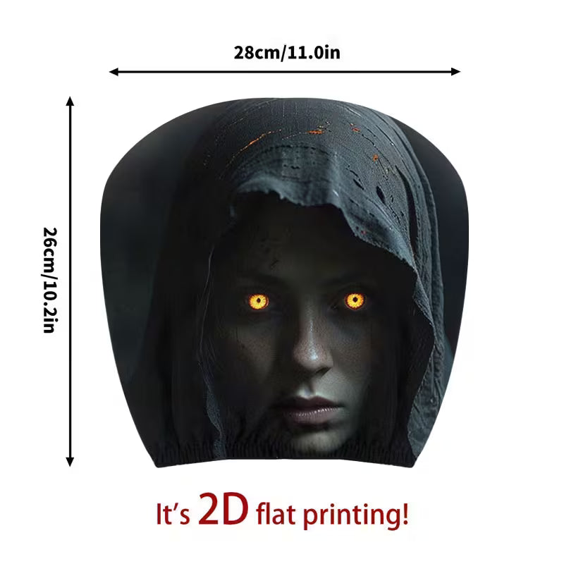 2pcs Modern Style Hooded Bright-Eyed Mysterious Portrait Pattern Car Headrest Covers