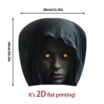 2pcs Modern Style Hooded Bright-Eyed Mysterious Portrait Pattern Car Headrest Covers