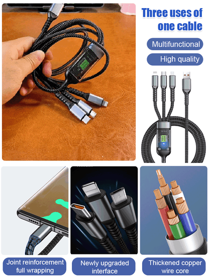 Transparent Luminous Super Fast Charging 3-in-1 Data Cable