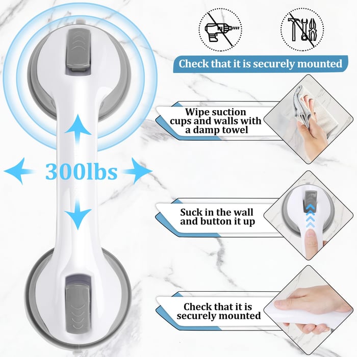 Suction Cup Bathroom Handle, Pack of 2