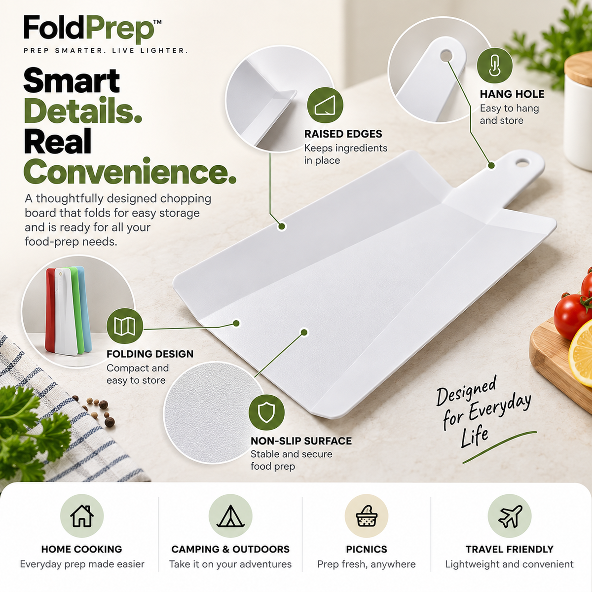 FOLDPREP™ Portable Folding Chopping & Prep Board