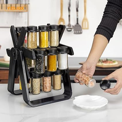 Rotating Spice Rack Organizer with 18 Glass Spice Jars,