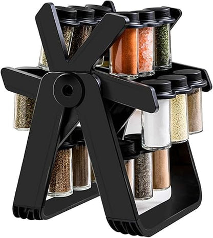 Rotating Spice Rack Organizer with 18 Glass Spice Jars,