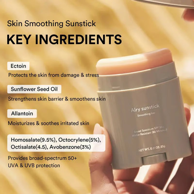 Airy Sunstick Smoothing Bar SPF50 (Single/Duo) | Matt Finish, Non-Sticky Sun Protection for Face and Body, Long-lasting, UV Protector sunscreen(0.81 oz)