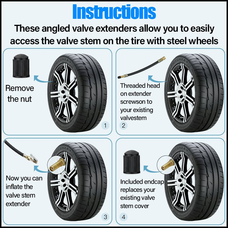 Universal Flexible Tire Valve Extenders for Car, Motorcycle, RV, Truck, Bike, Scooter