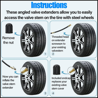 Universal Flexible Tire Valve Extenders for Car, Motorcycle, RV, Truck, Bike, Scooter