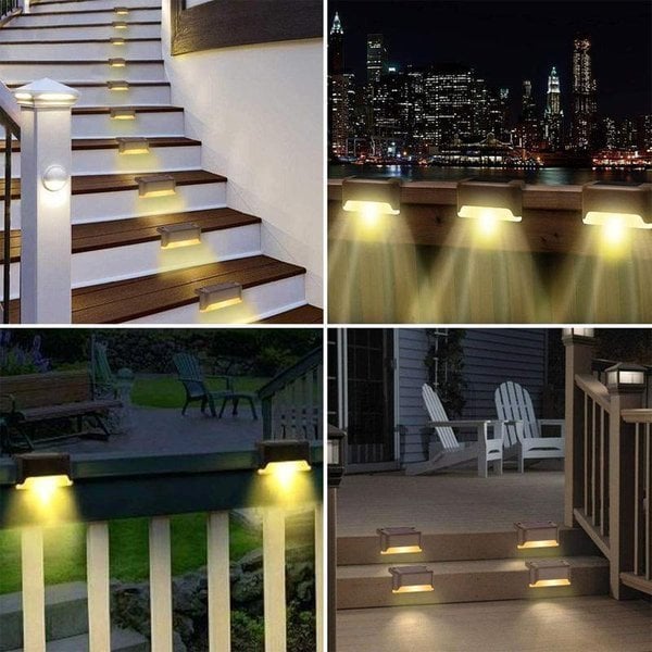 LED Solar Lamp Path Staircase Outdoor Waterproof Wall Light Pack of 4