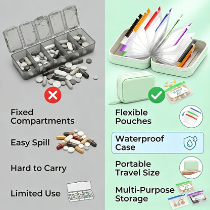 💊 A8 Waterproof Pill Pouch Set – Large Weekly Travel Medicine Organizer