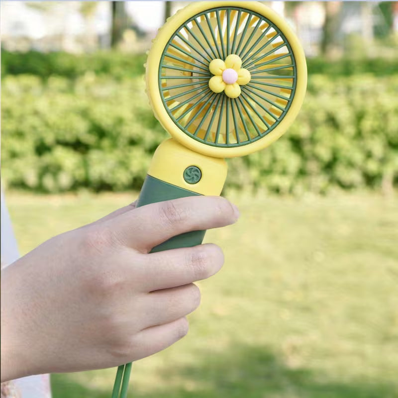 Cute contrast colour flower handheld small fan