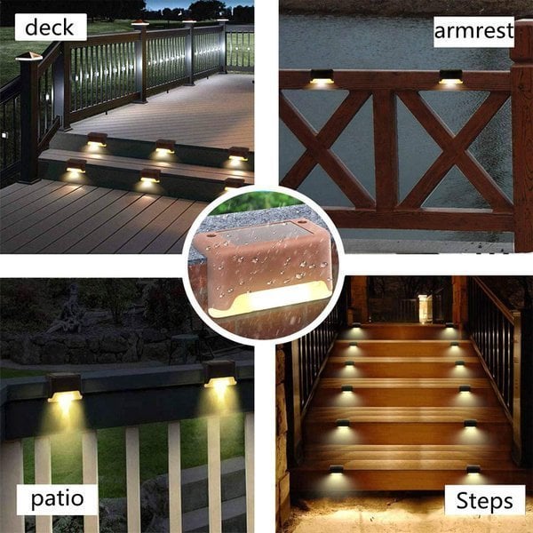 LED Solar Lamp Path Staircase Outdoor Waterproof Wall Light Pack of 4