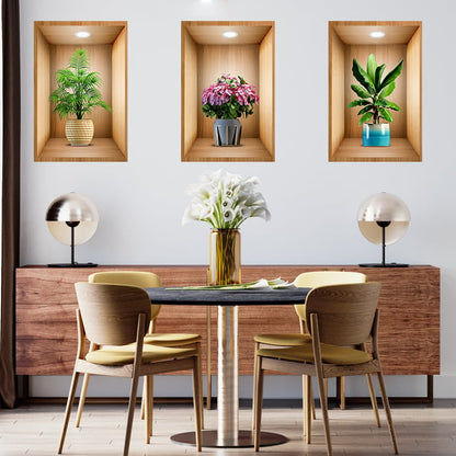 3D Flowers Vase Wall Sticker - Pack Of 4