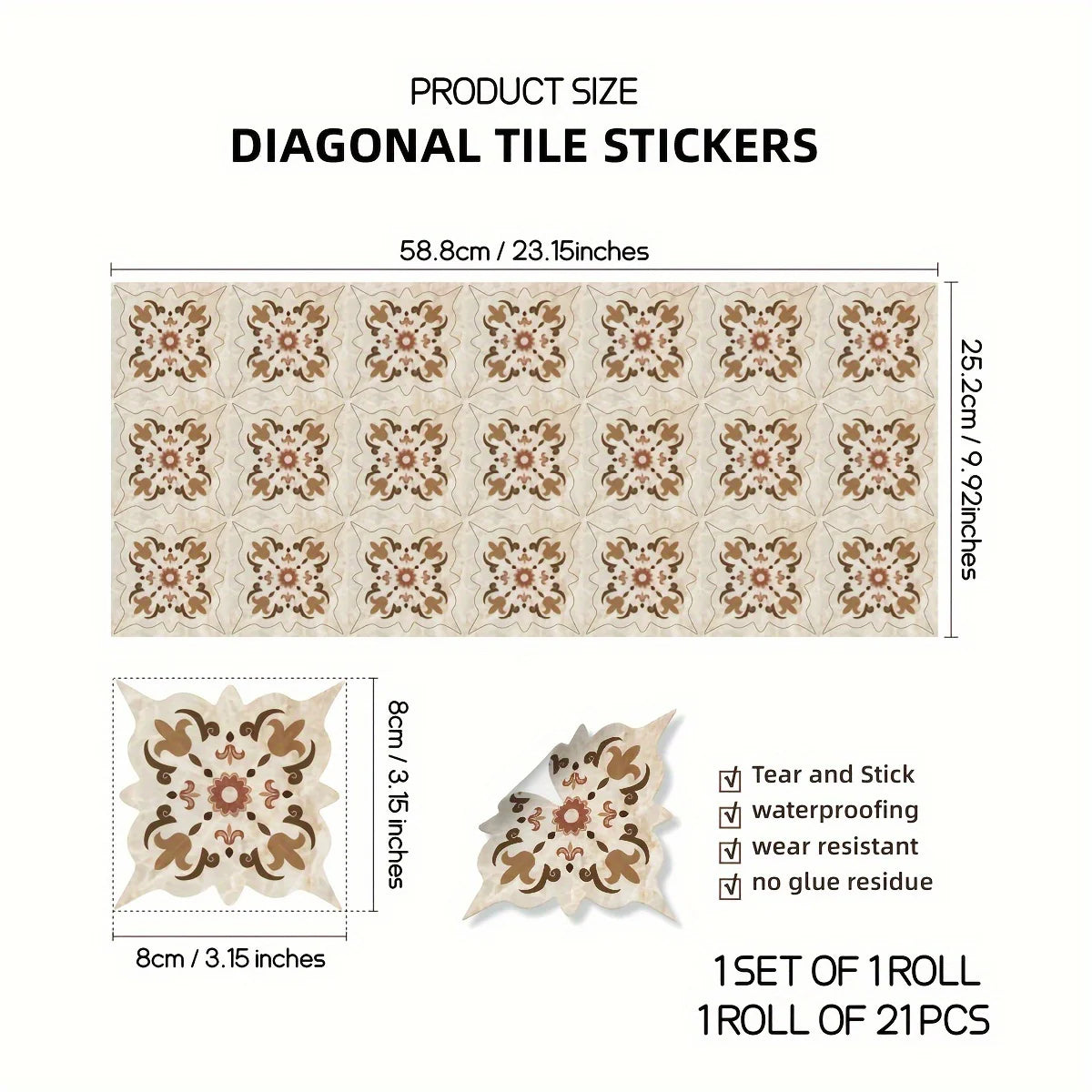 Moroccan Printed Tile Line Stickers - 21 Pcs