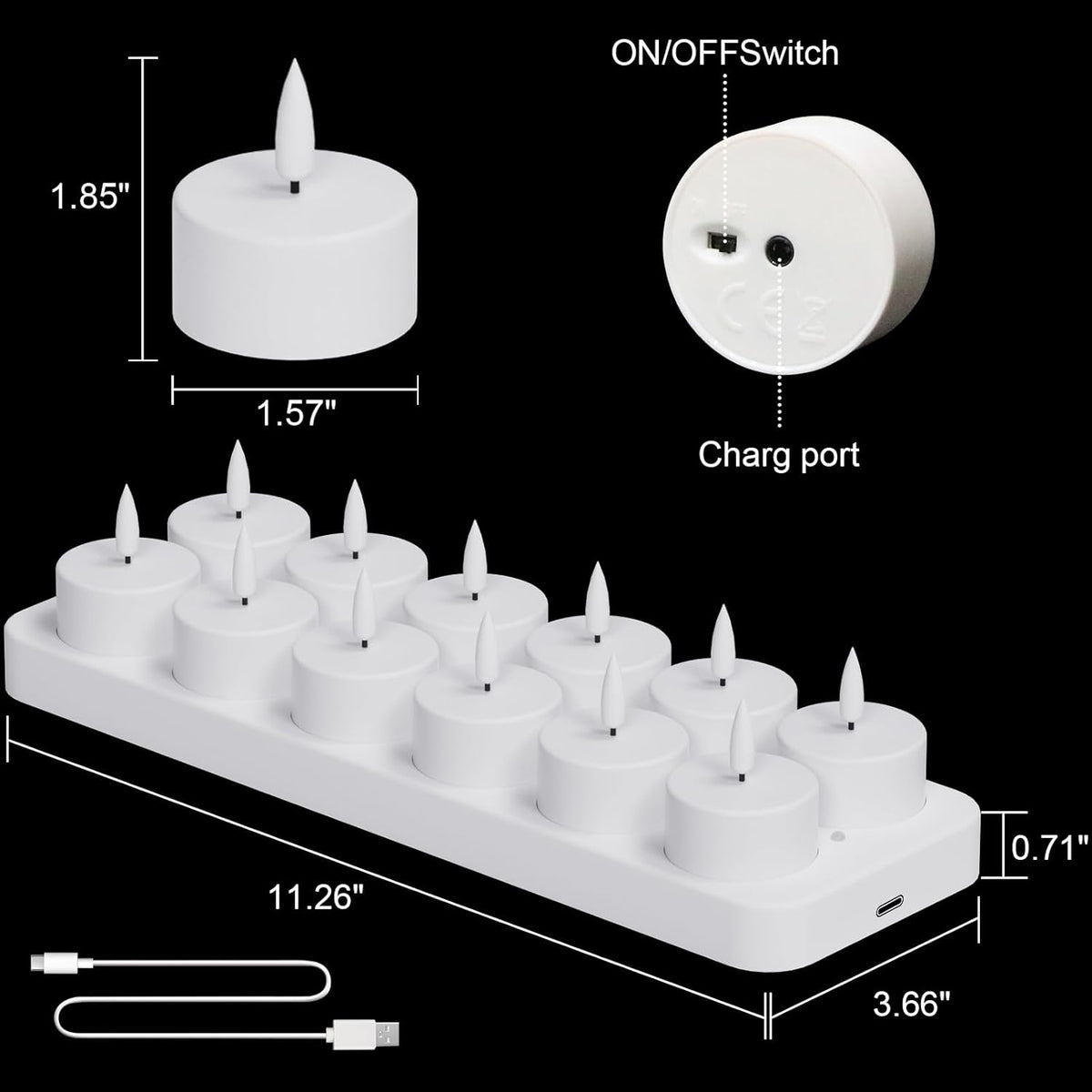 Rechargeable LED heat candles (flameless) – Set of 12