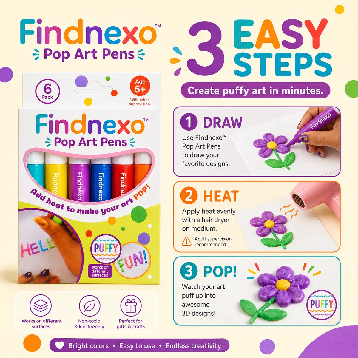 3D Relief Art Pen SET OF 12 – Turn Flat Drawings Into Touchable 3D Art