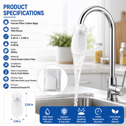 Faucet Filter Cotton Bags - Universal, 100 PCS Splash-Proof Faucet Filter 🌟Set