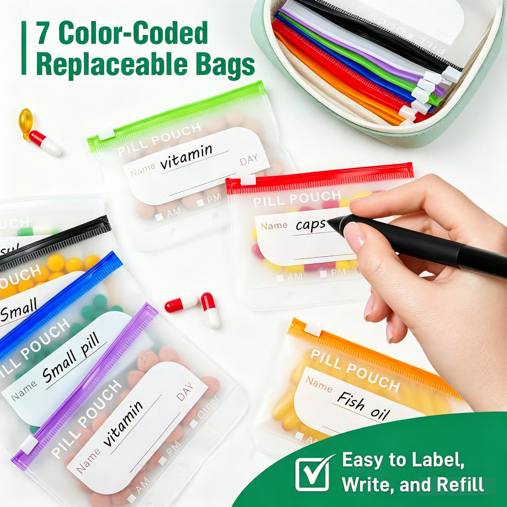 💊 A8 Waterproof Pill Pouch Set – Large Weekly Travel Medicine Organizer