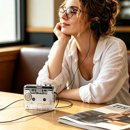 Transparent Portable Stereo Cassette Player with MP3/WAV Converter