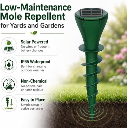 ☘️Solar Powered Waterproof Screw Mole Repellent
