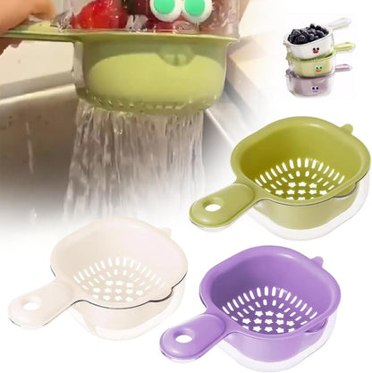Kitchen Dual-Layer Draining Basket with Handle