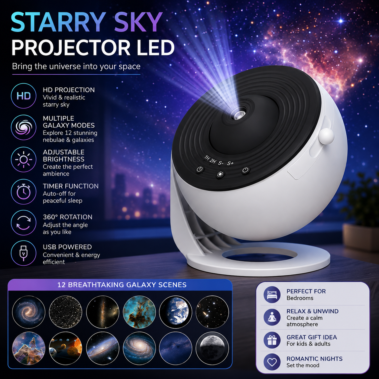 Starry Sky Projector LED Disco Lamp