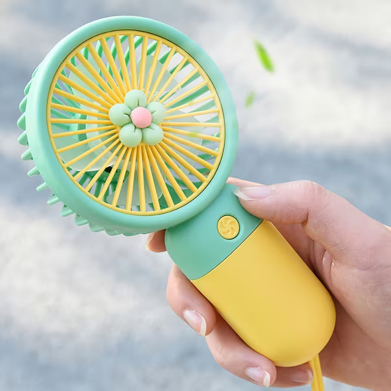 Cute contrast colour flower handheld small fan