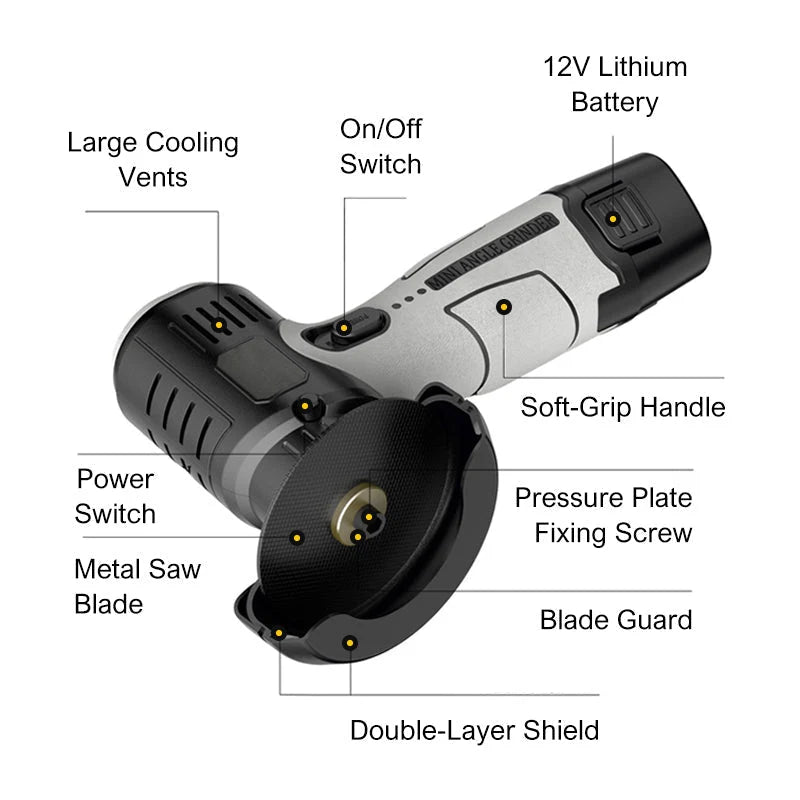 12V Mini Angle Grinder with Cutting Disc