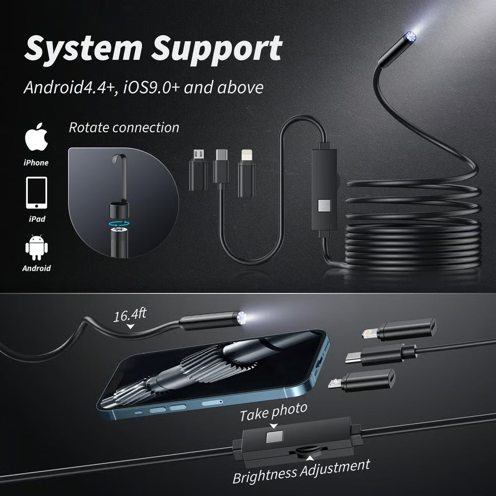 🔎 Plug-and-Play Endoscope Camera - Compatible with Android & iPhone & ipad for Direct Connection