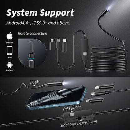 🔎 Plug-and-Play Endoscope Camera - Compatible with Android & iPhone & ipad for Direct Connection