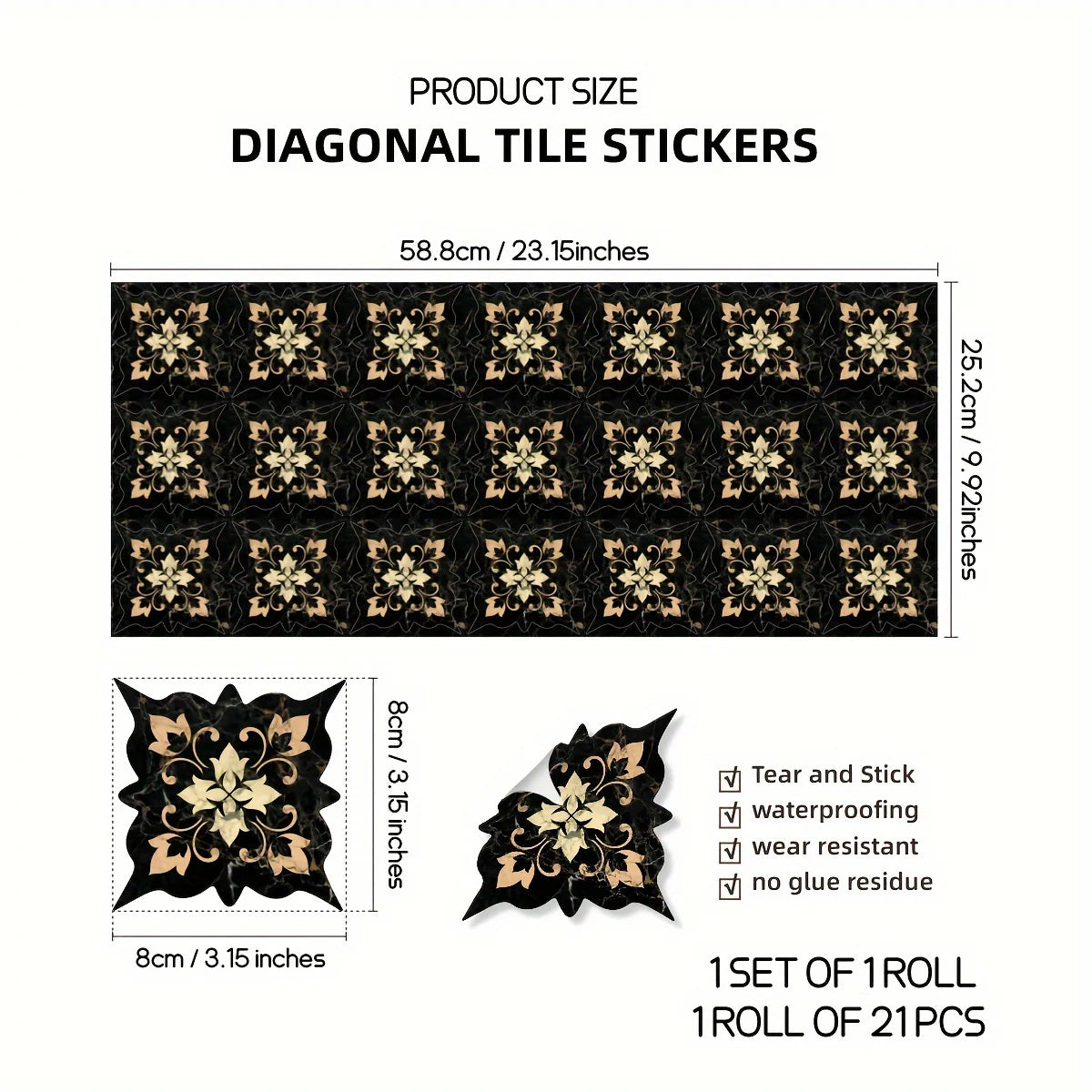 Moroccan Printed Tile Line Stickers - 21 Pcs
