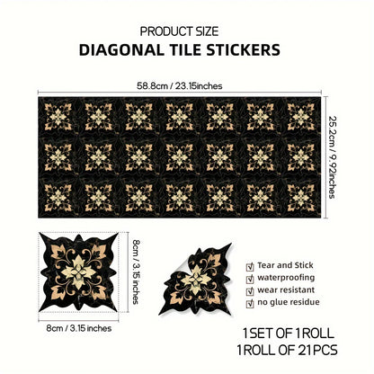 Moroccan Printed Tile Line Stickers - 21 Pcs